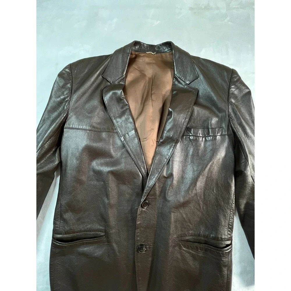 VERA PELLE Mens‎ 48 (M) Blazer Lether Brown 2-button Soft